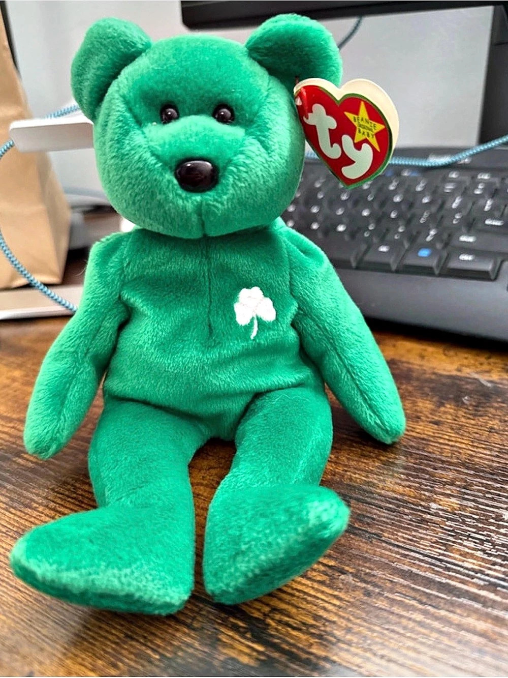 Ty Erin the Bear Green Shamrock Beanie Baby